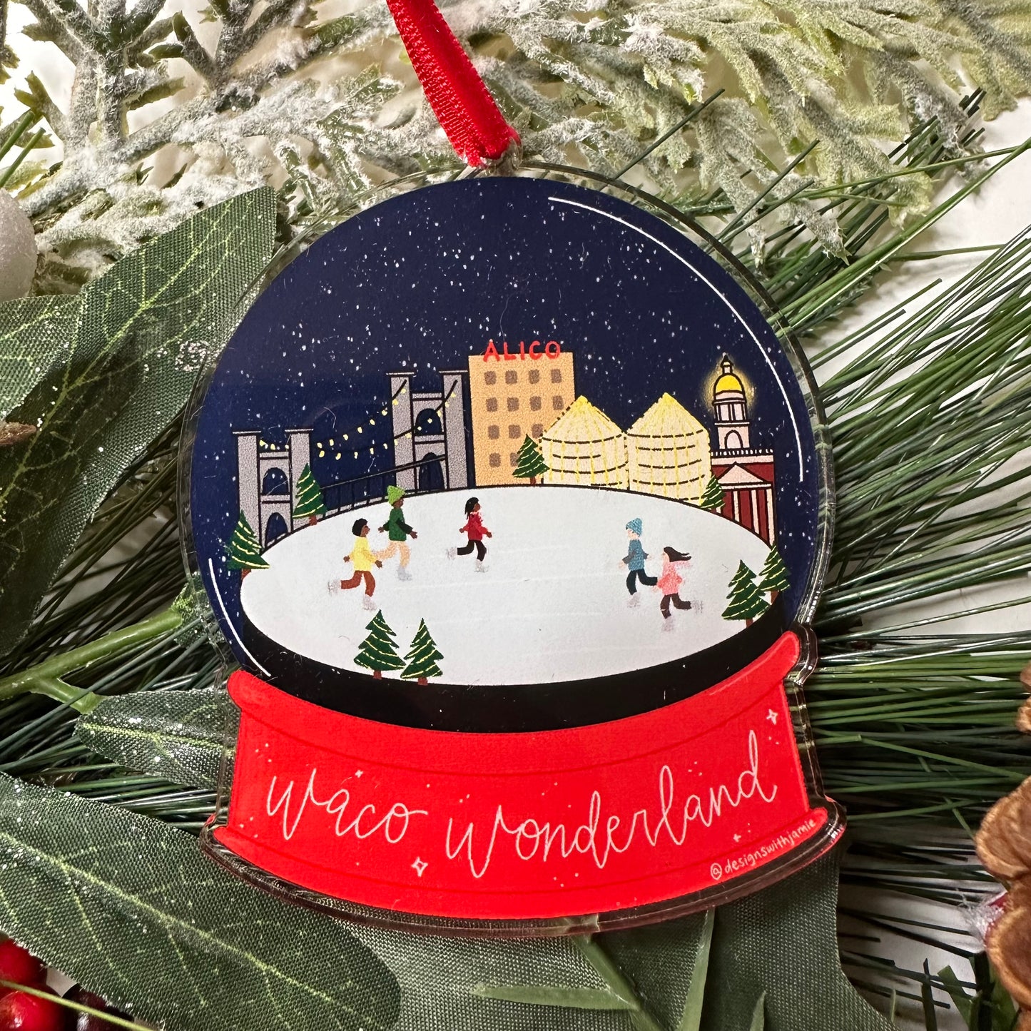 Waco Wonderland Snowglobe Ornament