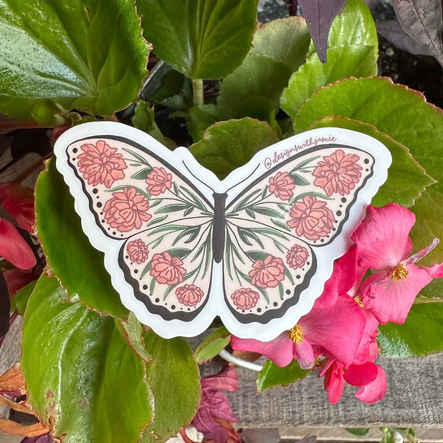 Peony Butterfly Sticker