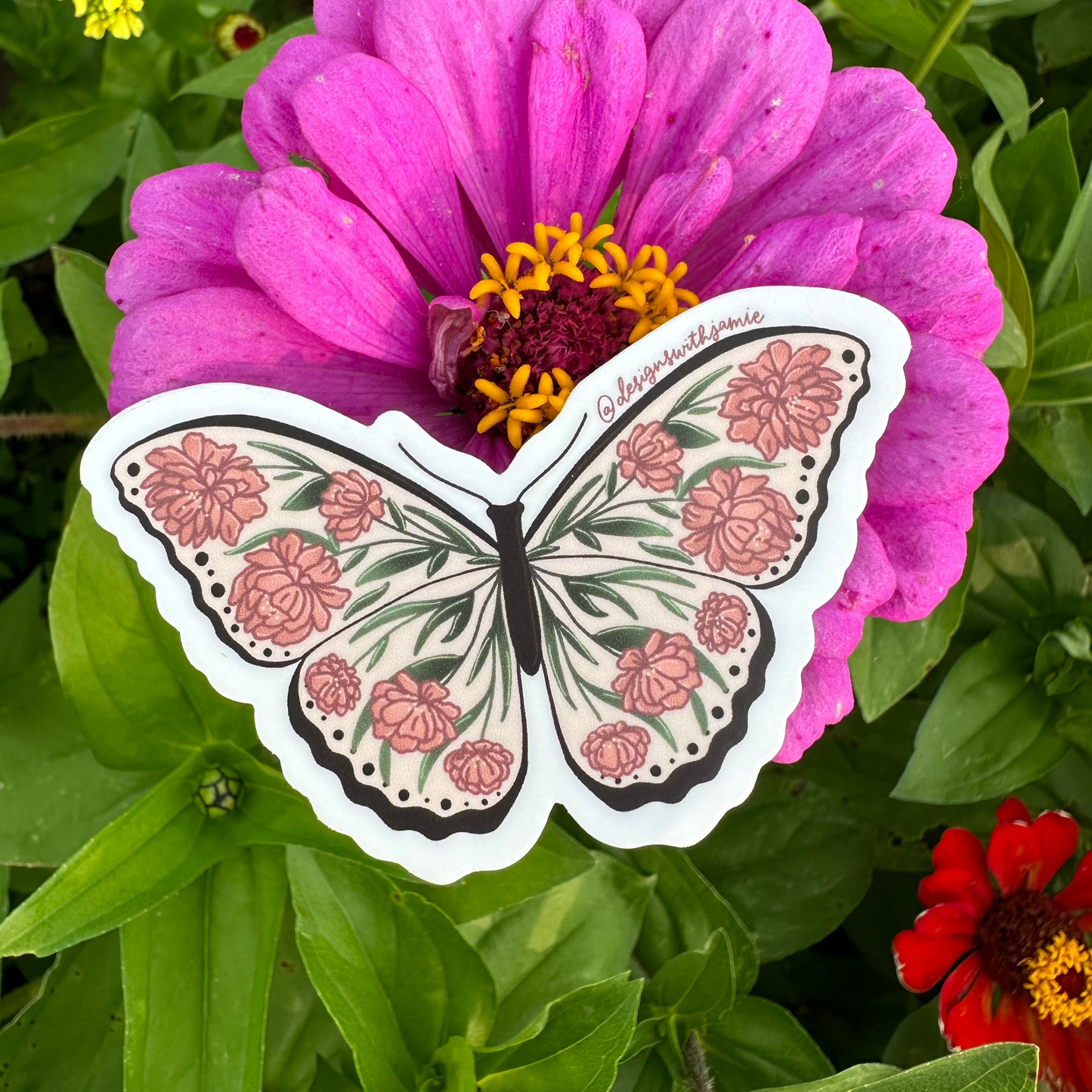Peony Butterfly Sticker