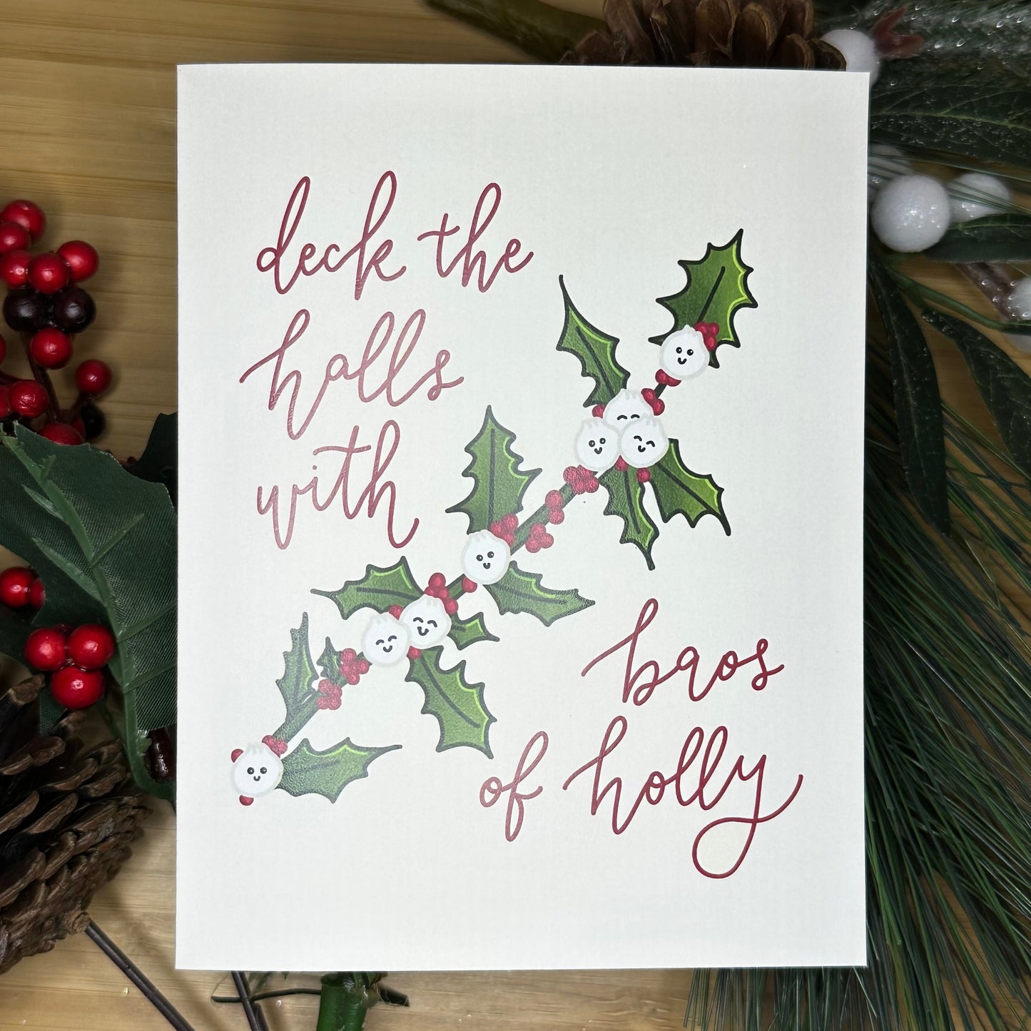 Baos of Holly Christmas Card