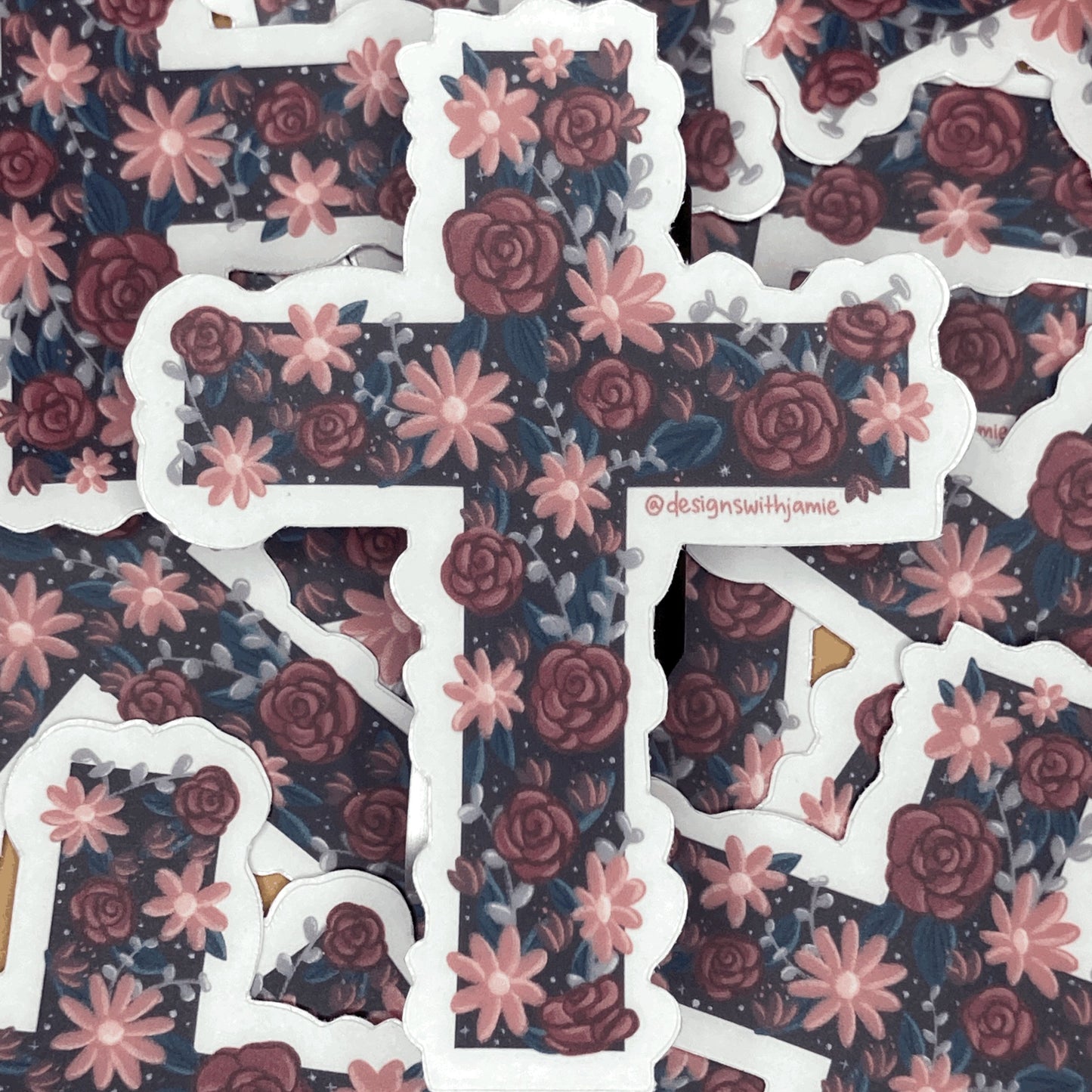 Dusk Floral Cross Clear Sticker