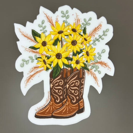 Sunflower Cowboy Boots Sticker