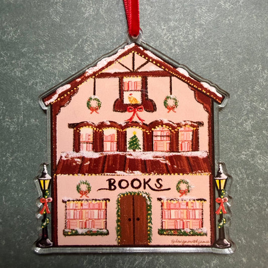 Cozy Bookstore Christmas Ornament