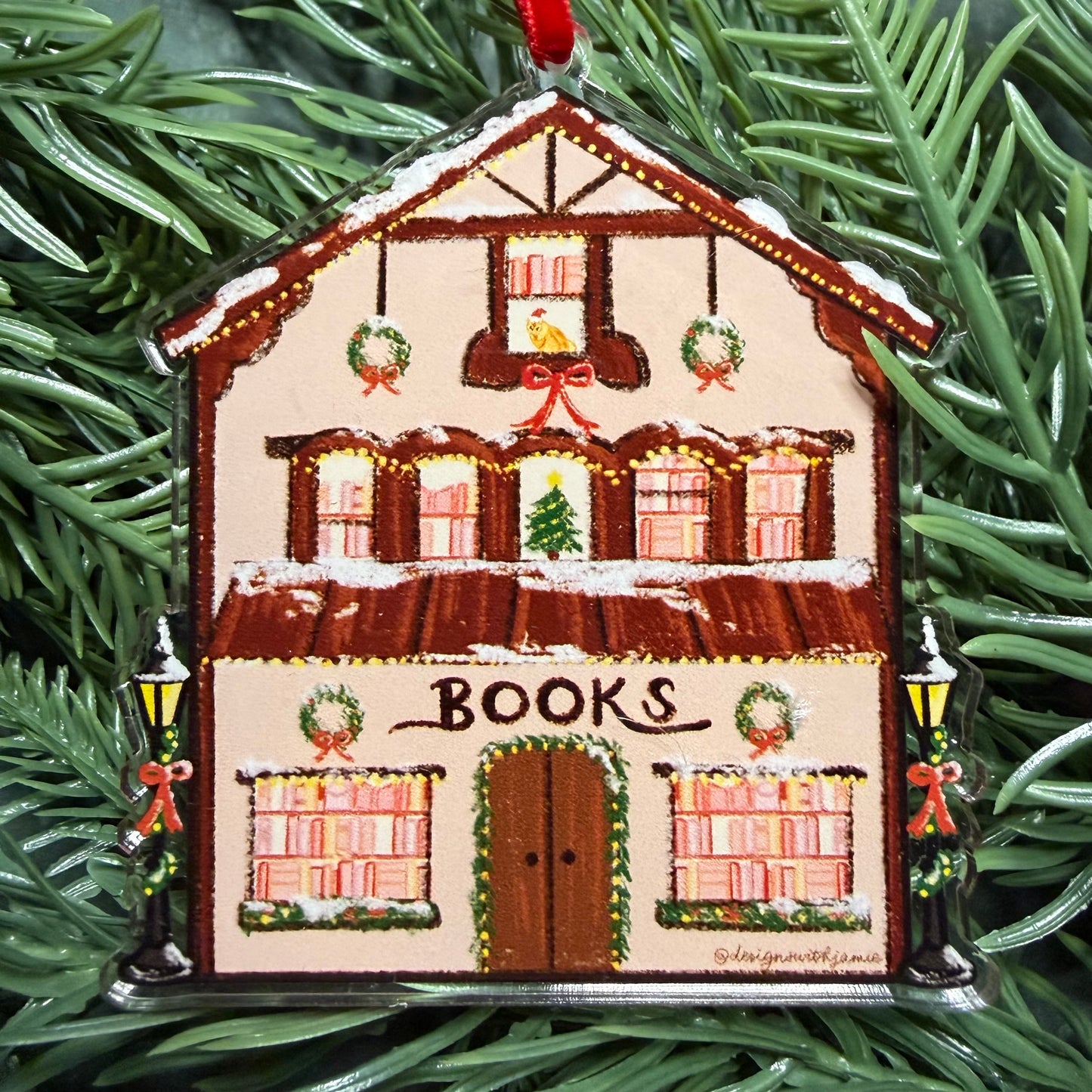 Cozy Bookstore Christmas Ornament