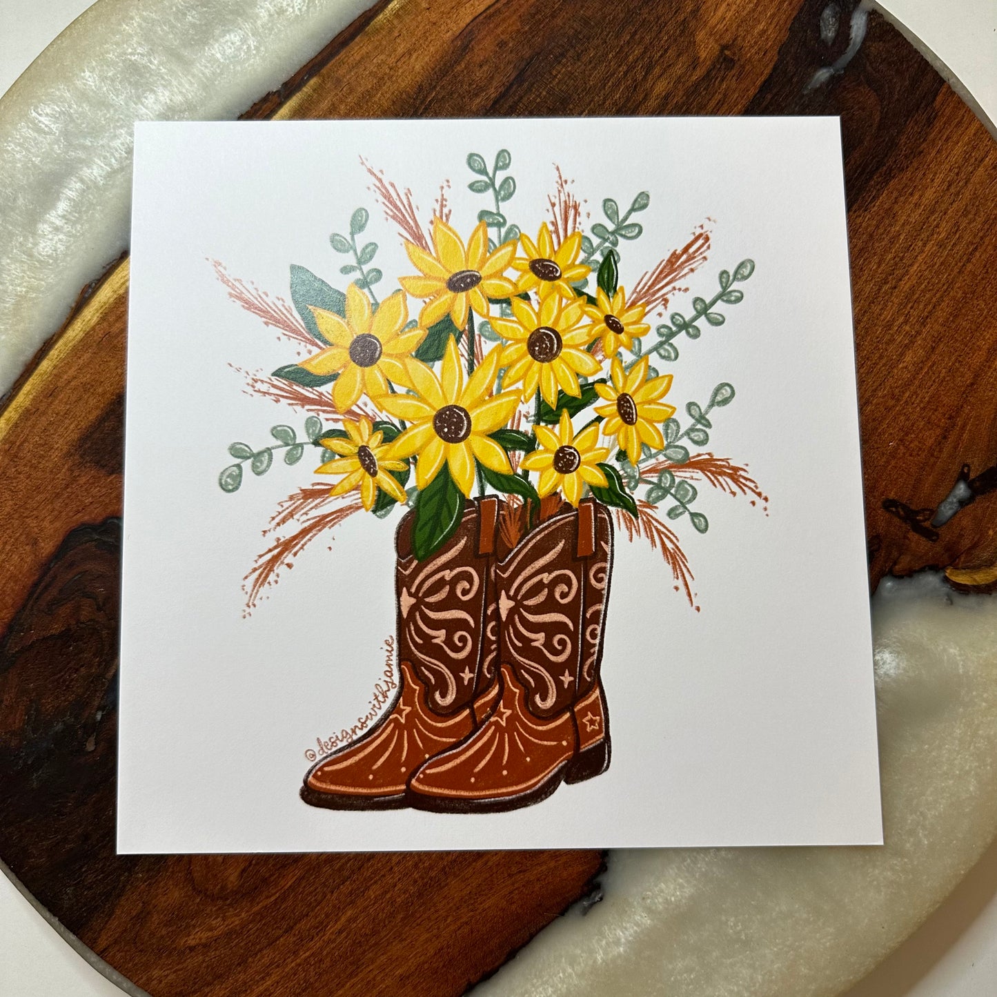 Cowboy Boots Sunflower Print