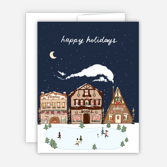 Happy Holidays Cozy Village Card
