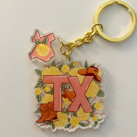 Texas Yellow Rose Keychain