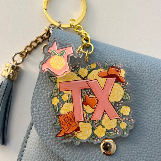 Texas Yellow Rose Keychain