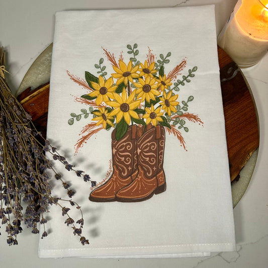Sunflower Cowboy Boots Tea Towel