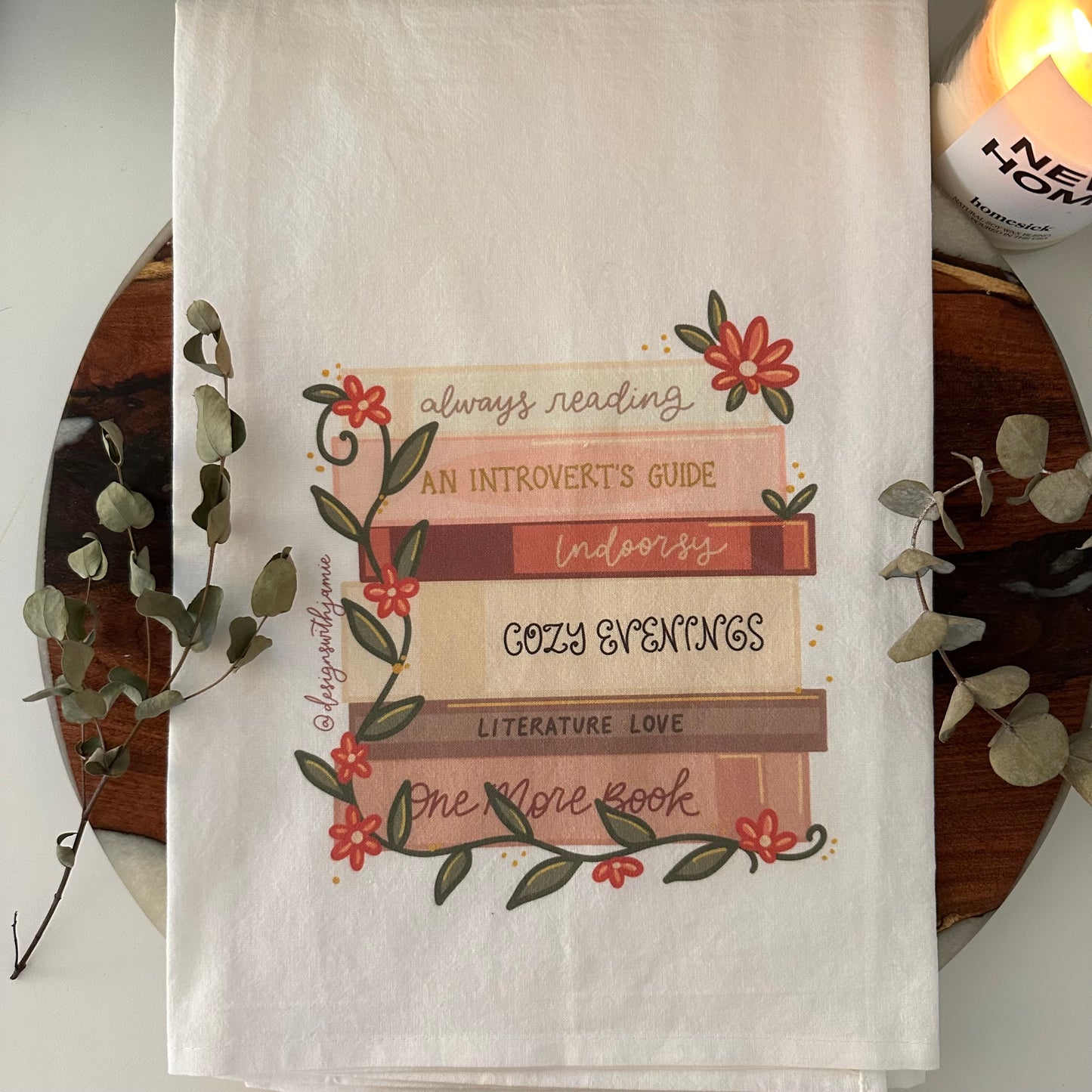 Book Stack Tea Towel