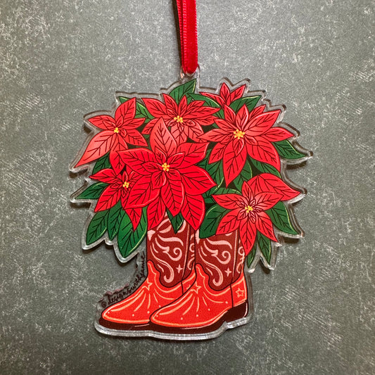 Texas Cowboy Boots Poinsettia Ornament