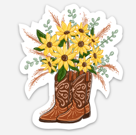 Sunflower Cowboy Boots Sticker