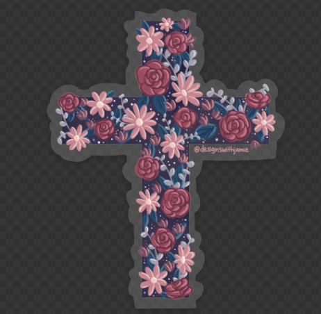 Dusk Floral Cross Clear Sticker