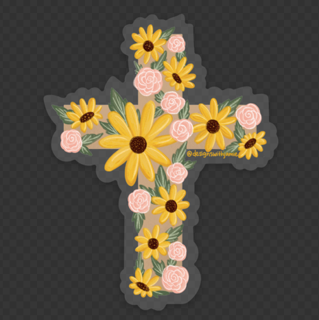 Sunflower Cross Clear Sticker