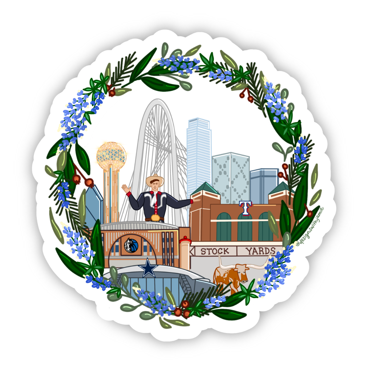 Dallas Fort Worth Wreath Sticker