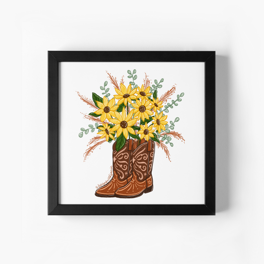 Cowboy Boots Sunflower Print