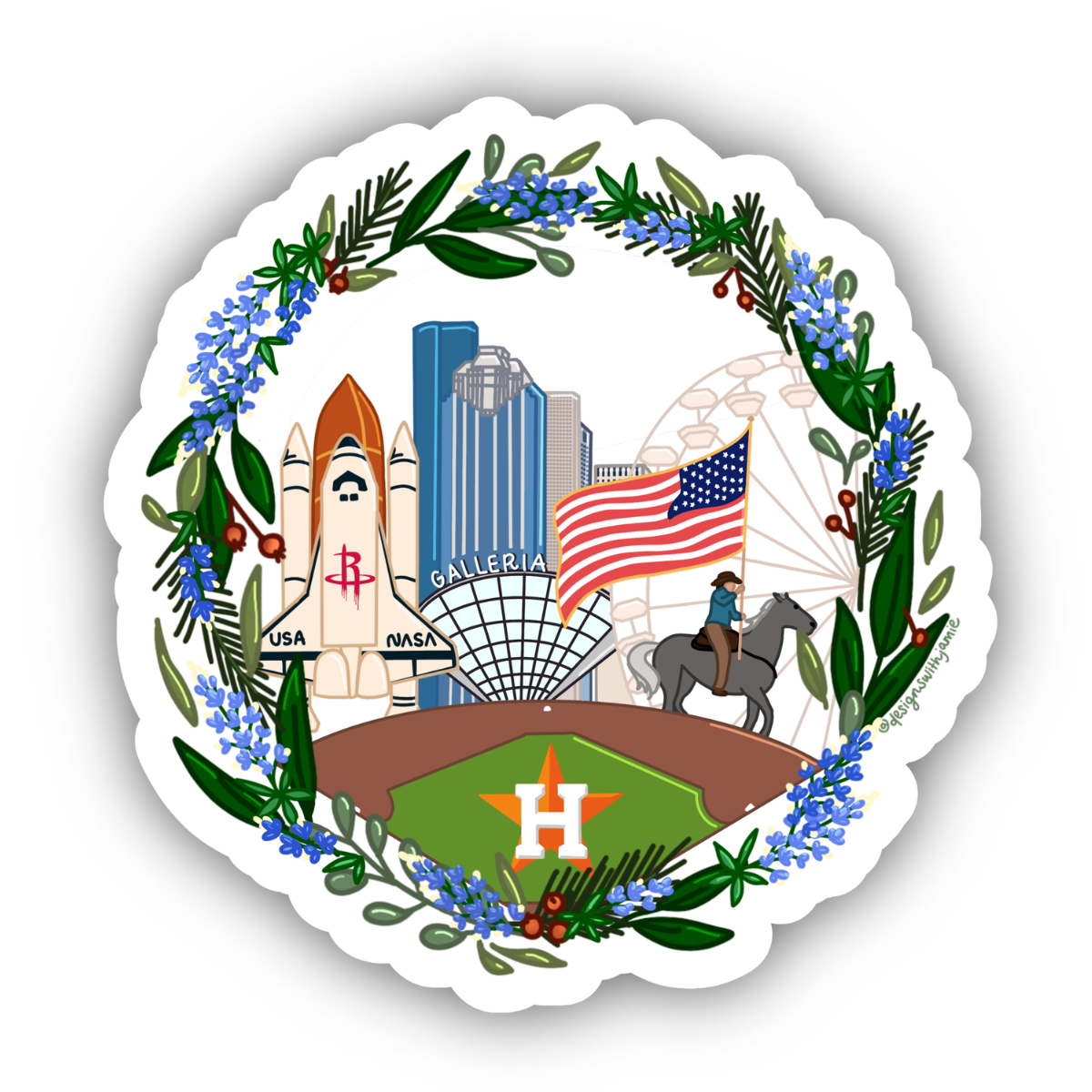 Houston Texas Wreath Sticker