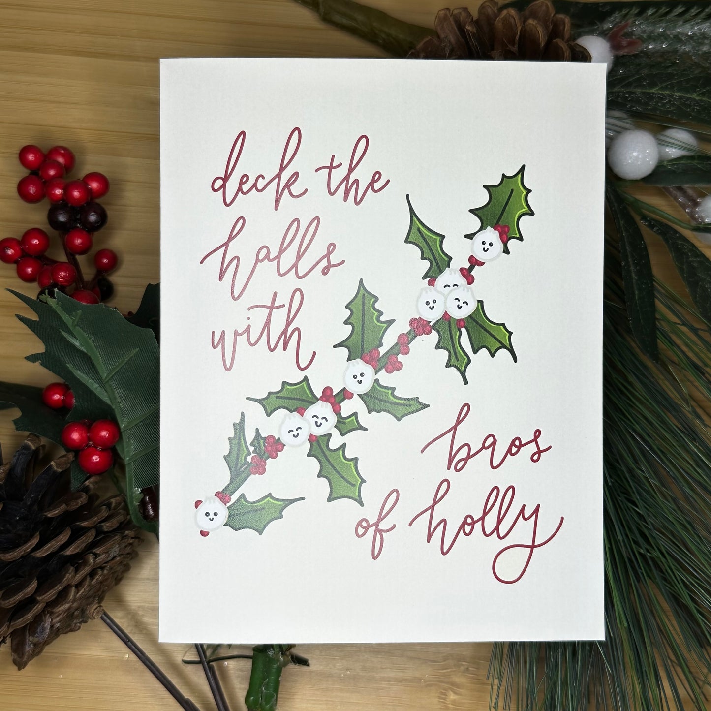 Baos of Holly Christmas Card