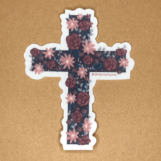 Dusk Floral Cross Clear Sticker