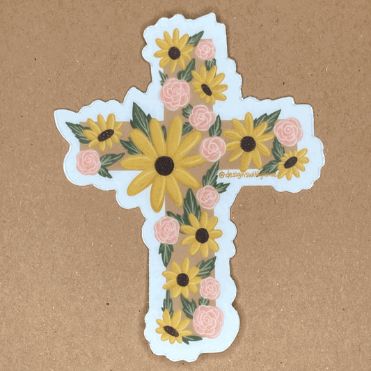 Sunflower Cross Clear Sticker